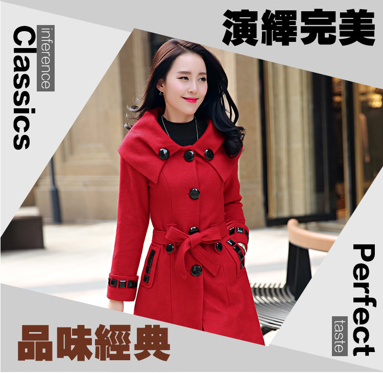 新原素2015新款韩版呢子大衣女中长款毛呢外套女s0002 红色 M