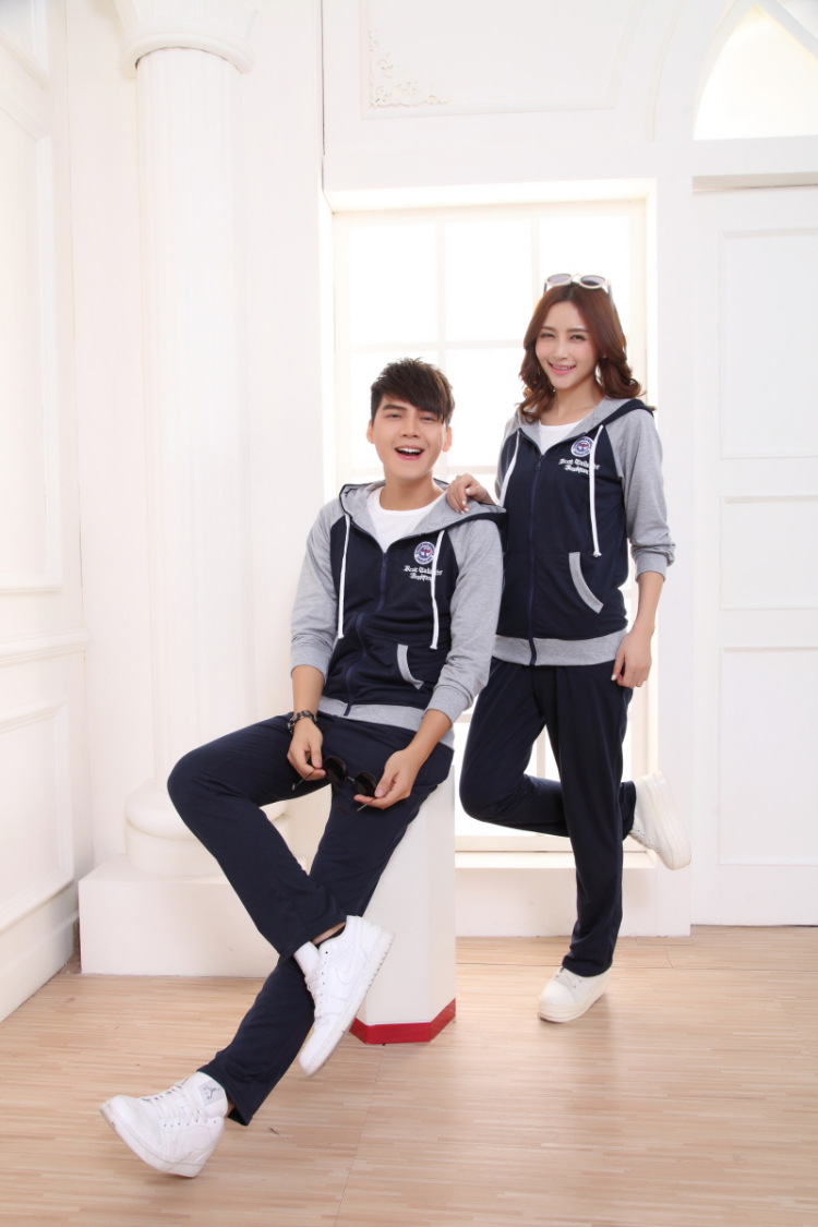 
                                        衣韵意 情侣装休闲运动套装长袖开衫卫衣休闲服学生班服韩版春套装女两件套2890 灰 色 XXXL                