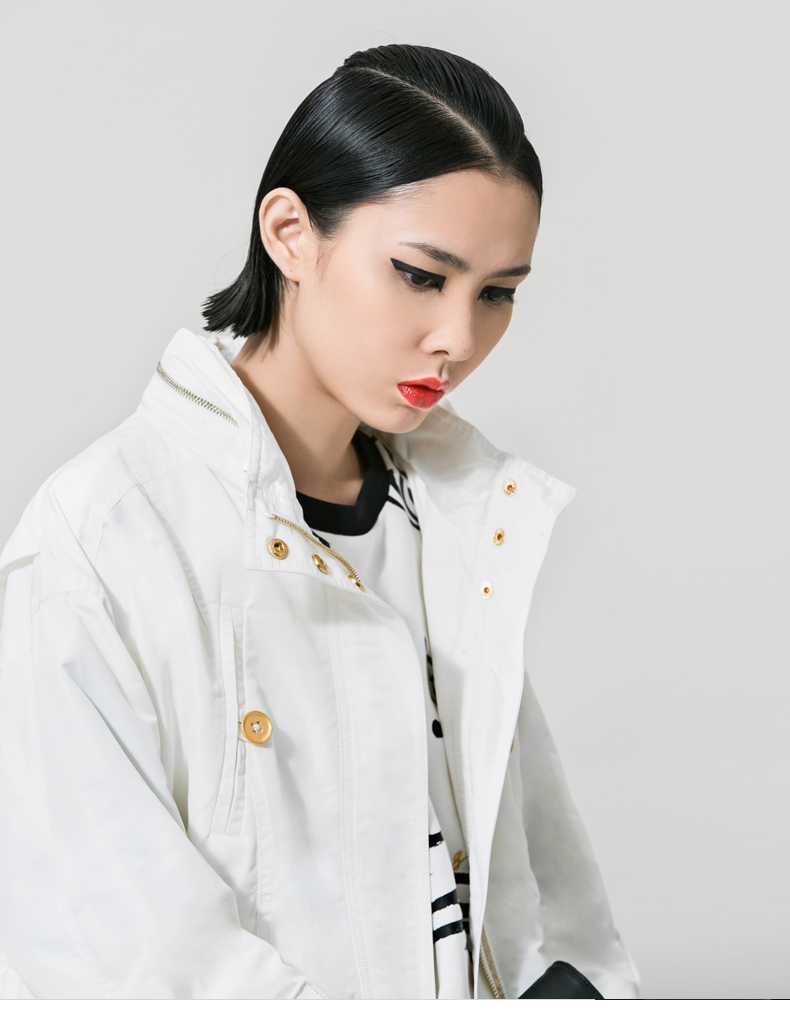 
                                        VING春秋宽松中长款休闲风衣装收腰立领长袖外套女 黑色 M                