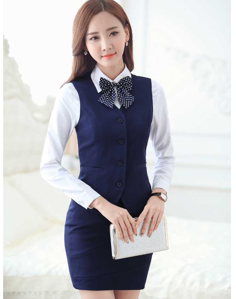 姿之凡 2015职业马甲套裙女酒店银行工装酒店工作服马夹背心套裙马甲 深蓝马甲套裙 L