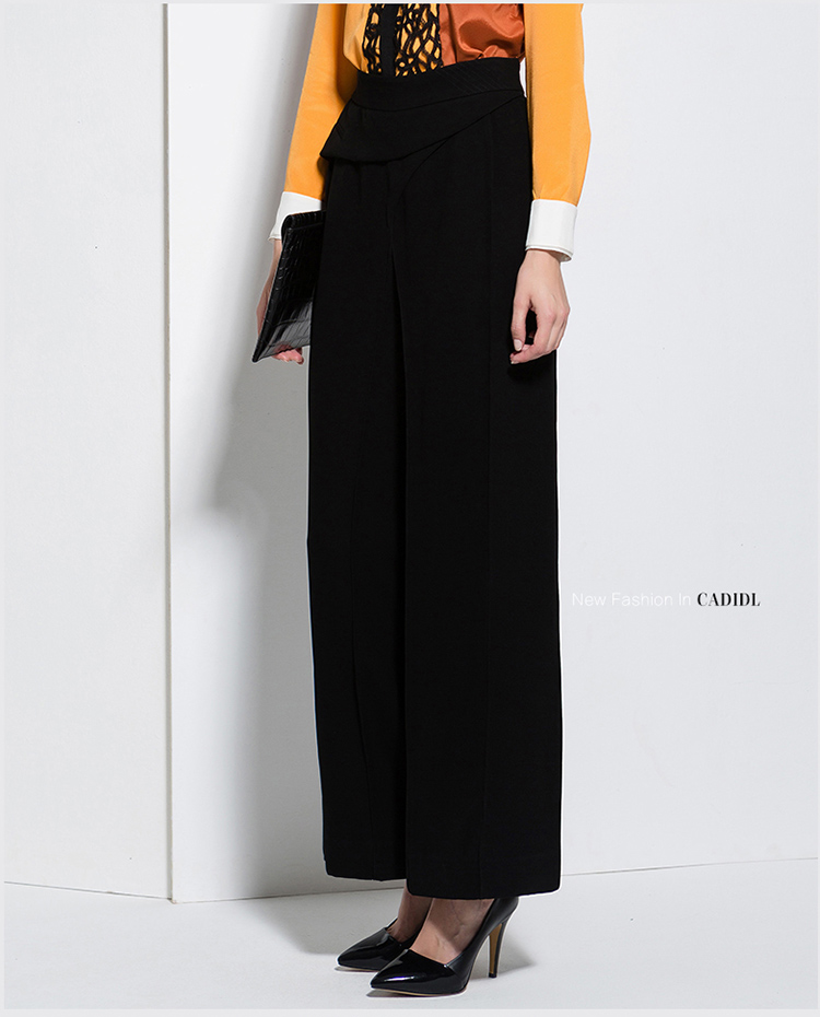 CADIDL卡迪黛尔2015秋装新品百搭休闲女裤简约宽松显瘦阔腿裤长裤 黑色 M