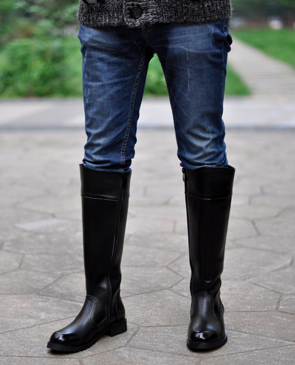 全网高筒牛皮长马靴男士阅兵礼宾靴高筒真皮保暖靴毛马丁靴切尔西靴