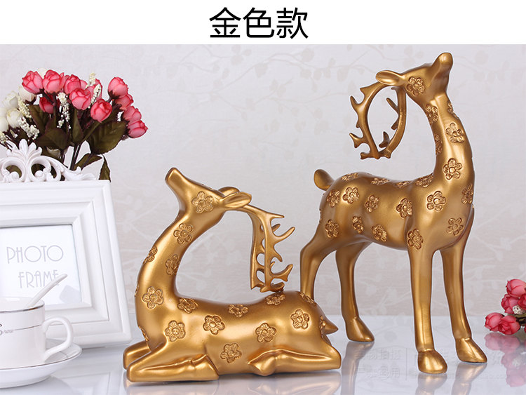 
                                        钜跃 情侣梅花鹿摆件工艺品 欧式树脂 家居家饰装饰品摆设 客厅书房摆件 结婚礼物 银色一对 中号                