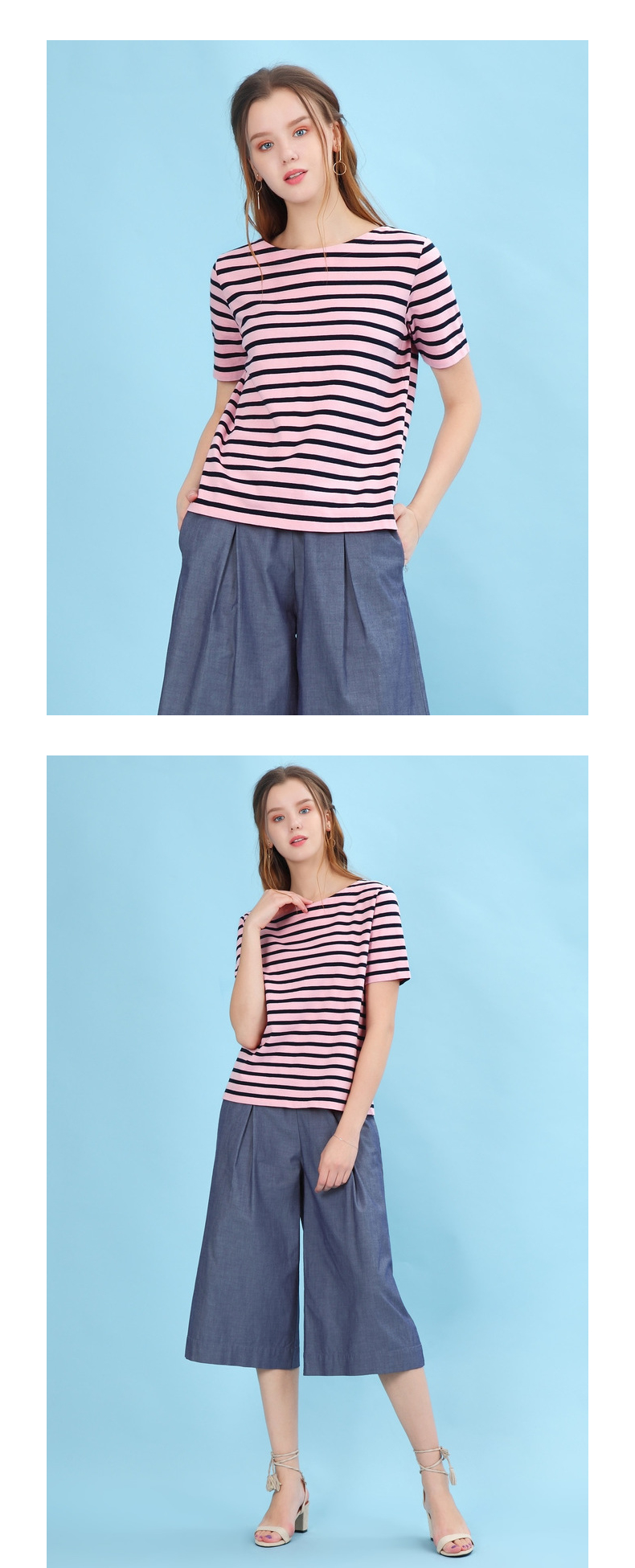 堡狮龙18春夏新款女装宽松条纹上衣休闲t恤女 220036110 010漂白色 l