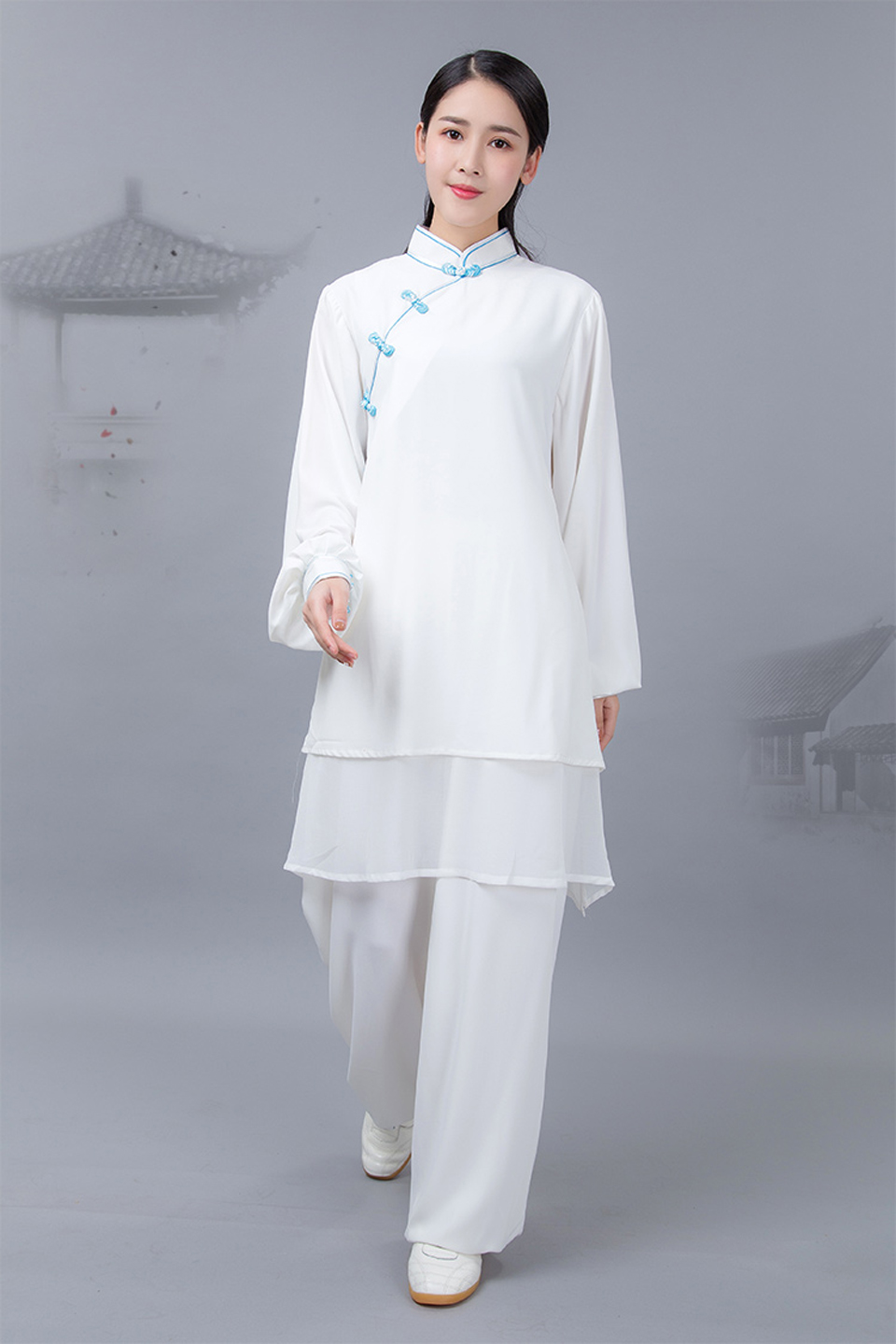 绘武太极服女春夏装练功服珍珠棉太极拳服装斜襟武术表演服健身休闲服