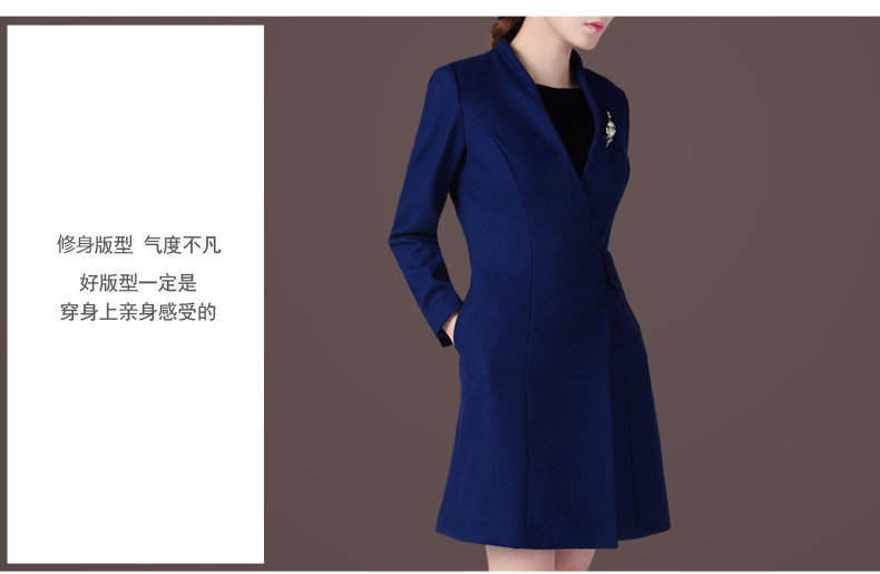 
                                        枫林梦2016秋冬新款女装OL韩版毛呢外套修身中长款大码羊毛毛呢大衣FB63 黑色 L                