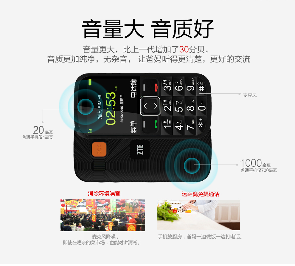 中兴（ZTE）L530G 移动/联通2G 直板键盘老人手机 红色