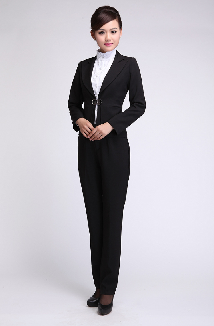 红衣主角2015新款OL职业女套装女士正西装套裙酒店美容师面试工作服 黑色 XXXL