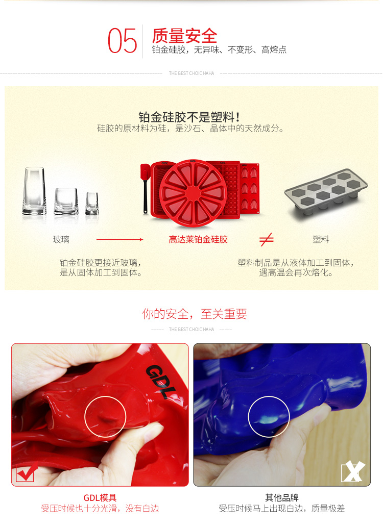 
                                        高达莱  高达莱（GDL）烘焙工具 华夫饼蛋糕模具 铂金硅胶烤模具烤箱不粘 PS-203 红色                