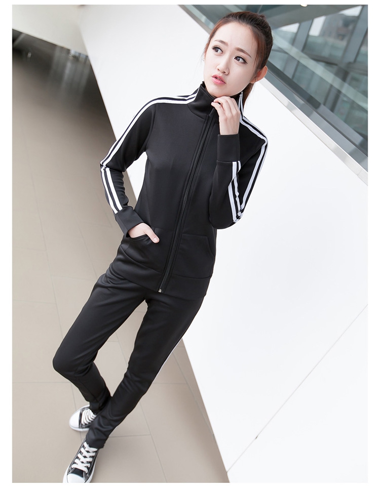 道琪安2015新款时尚运动套装学生运动服休闲女士修身两件套卫衣秋 黑色 L
