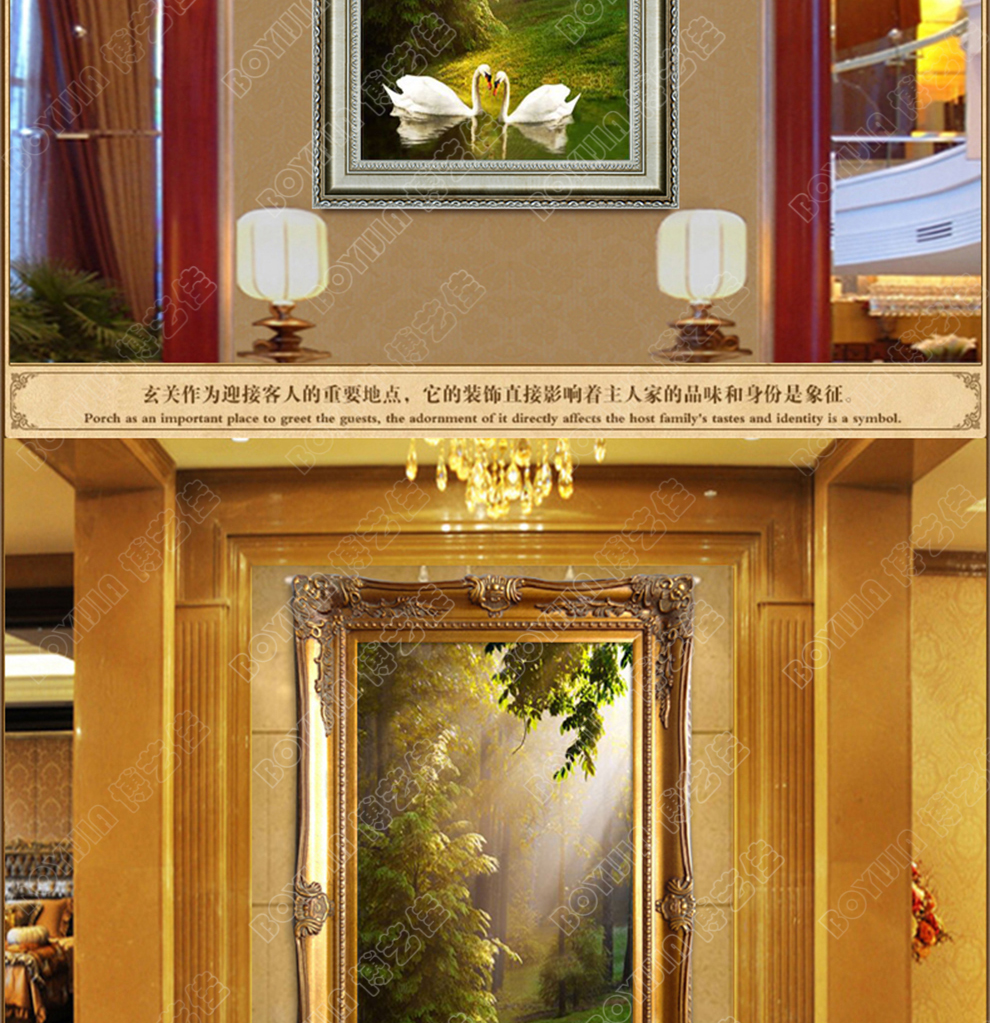 
                                                            博艺佳 欧式手绘风景油画玄关装饰画过道竖版挂画天鹅湖壁画定制 B宫殿金框 60CM*120CM                