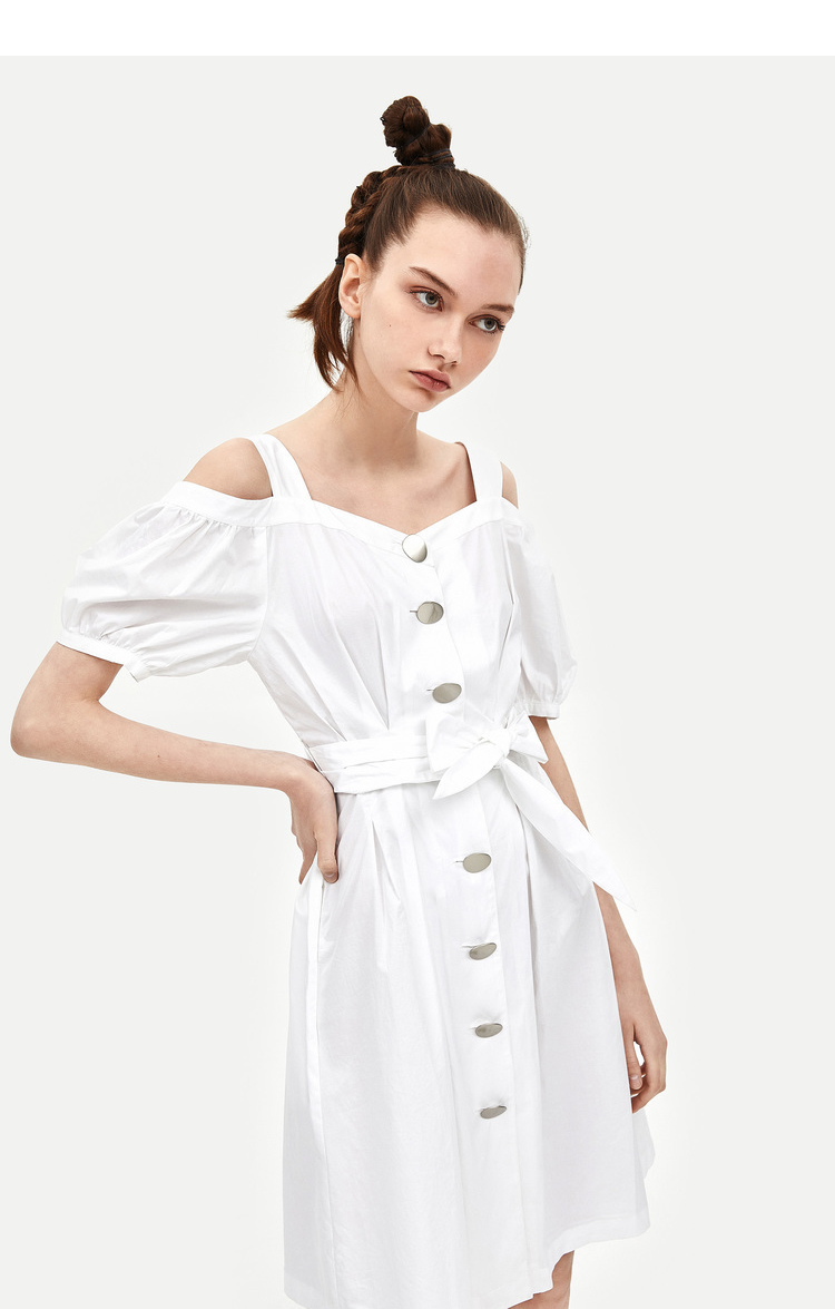 ur2018夏季新品青春女装时尚休闲束袖棉质x型连衣裙yu14s7en2003 本白