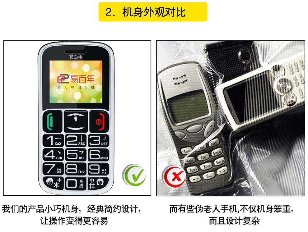 易百年(Ezlove)EZ606移动/联通2G 老人手机 黑 官方标配