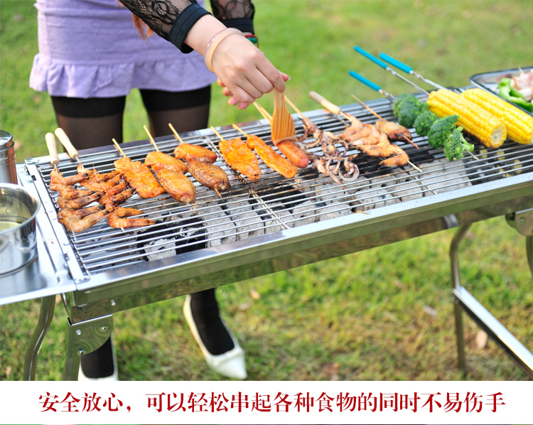 原始人 户外木柄防烫手不锈钢烤针 烤肉签子 耐高温加厚烧烤签 烧烤工具 烧烤炉烧烤架配件 12支装