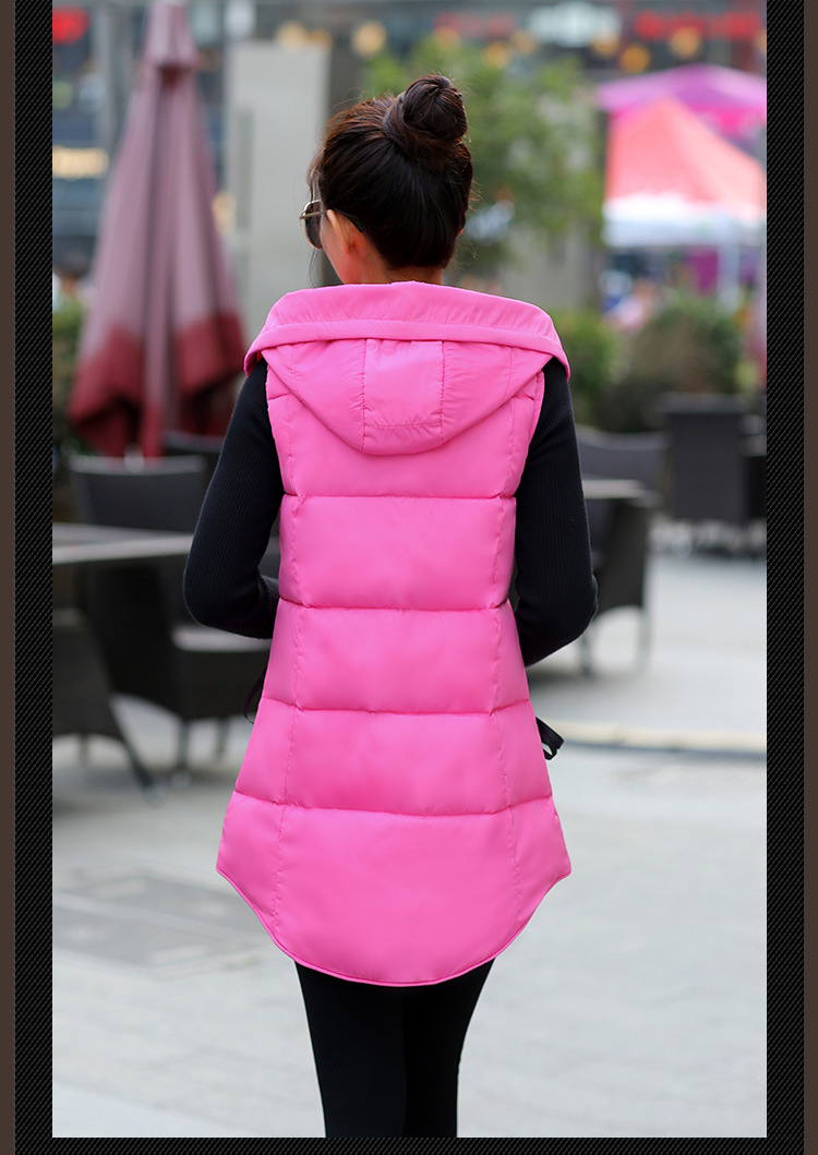 韩文2015秋冬新款羽绒棉服连帽外套马夹中长款背心马甲女潮 黑色 XL