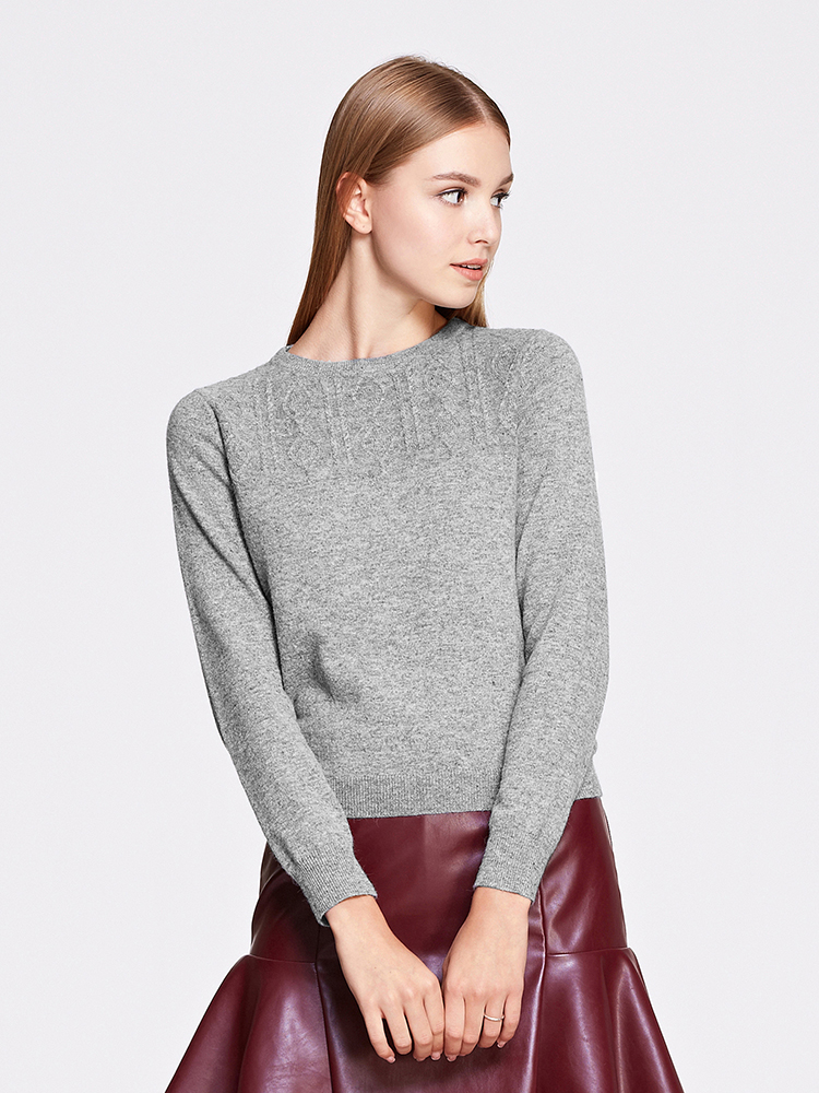osa欧莎2015冬季新款女装 简约罗纹套头长袖毛衫 灰色 xxl