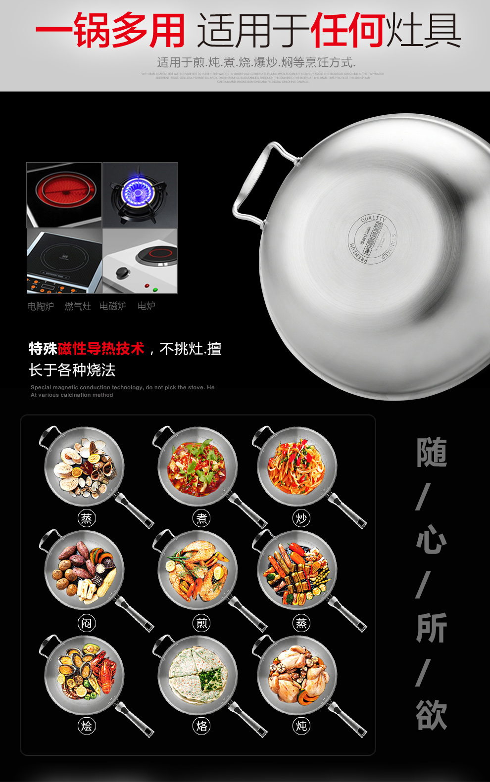 泰朗仕德国五层不锈钢炒锅平底不粘锅无涂层无油烟电磁炉通用锅具 套锅带盖  德国FS鱼鳞仿生工艺