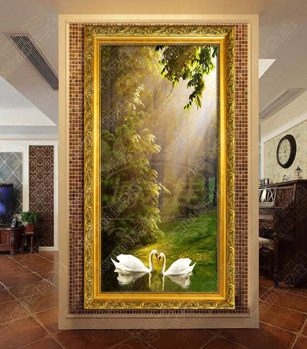 
                                                            博艺佳 欧式手绘风景油画玄关装饰画过道竖版挂画天鹅湖壁画定制 B宫殿金框 60CM*120CM                