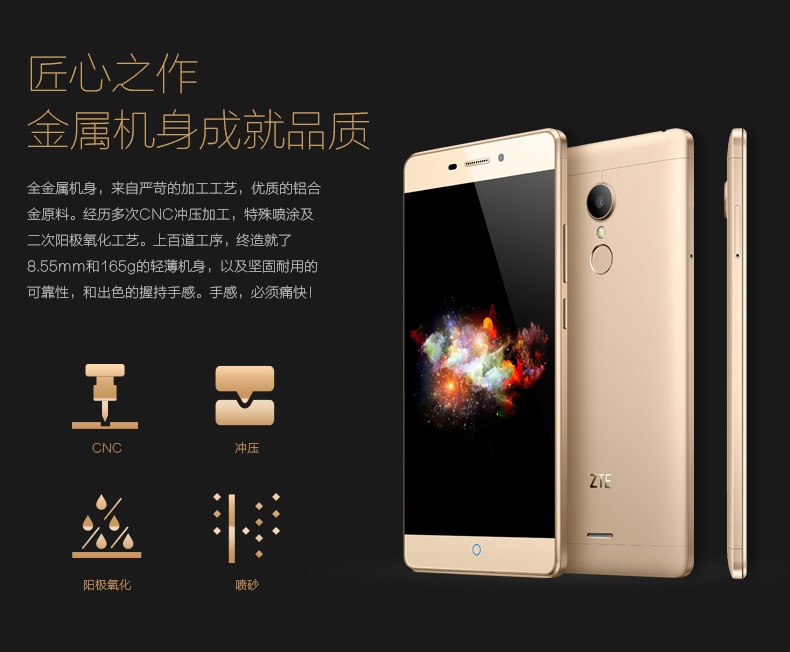 中兴威武3尊享版 全网通 4G 智能 手机 (16G ROM)* (香槟金) 标配版