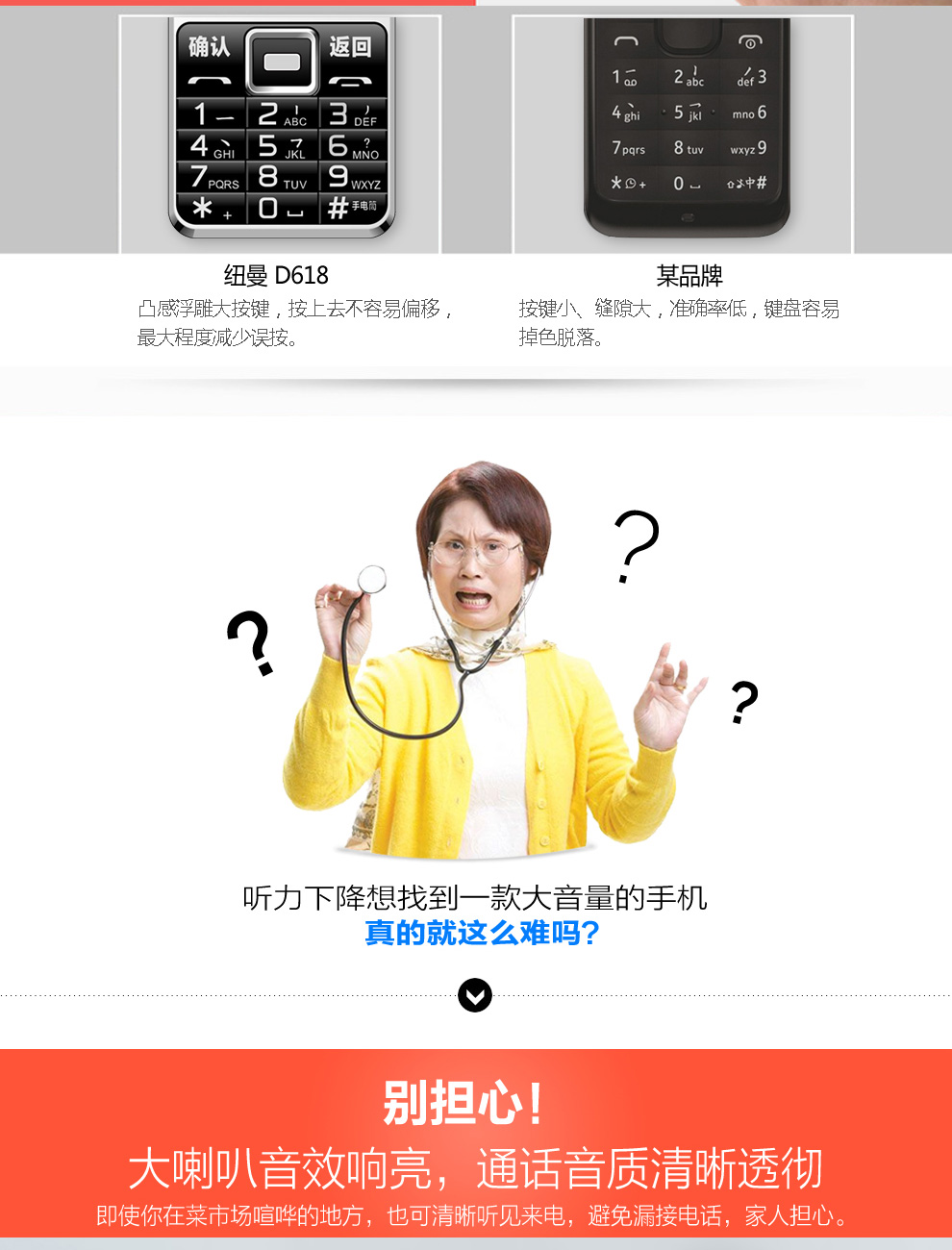 纽曼 D618 移动联通2G老人手机 双卡双待 黑色