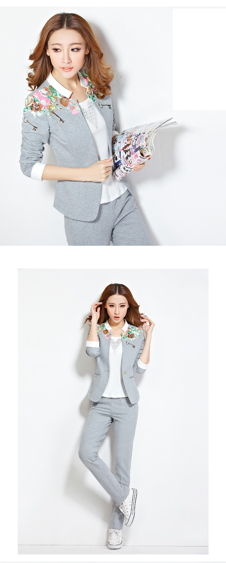 衣品辰（Epcen）2016春季新款卫衣小西服三件套NRJ404 粉红色 L