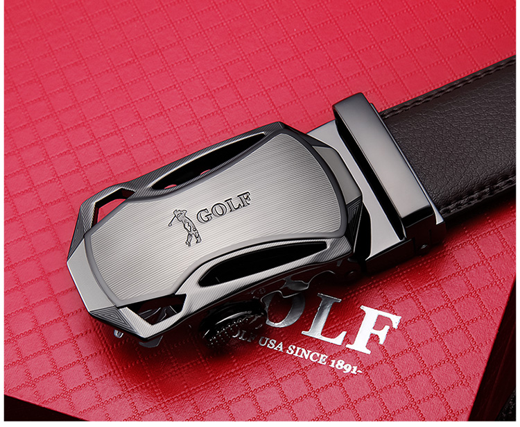 GOLF Leather Men's Belt, Durable Alloy Automatic Buckle, Jeans Waistband, Gift Box Set for Boyfriend Or Father 13