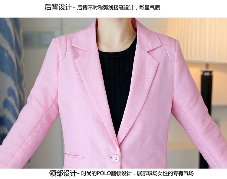 
                                        棉麻小西服女短款2015秋装新款西装外套一粒扣韩版休闲女式小西装 浅蓝色 L                