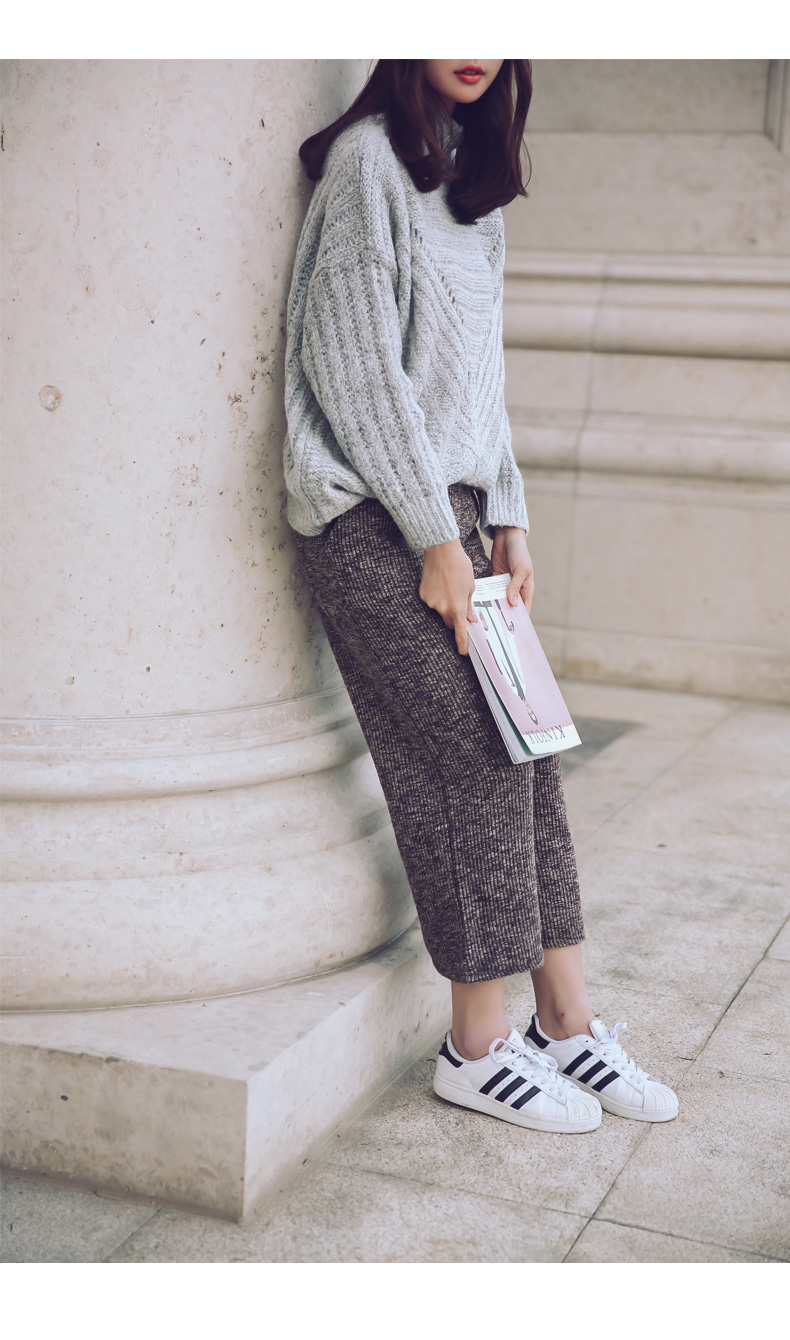 雅内特冬季宽松九分针织阔腿裤百搭休闲打底裤 黑色 均码