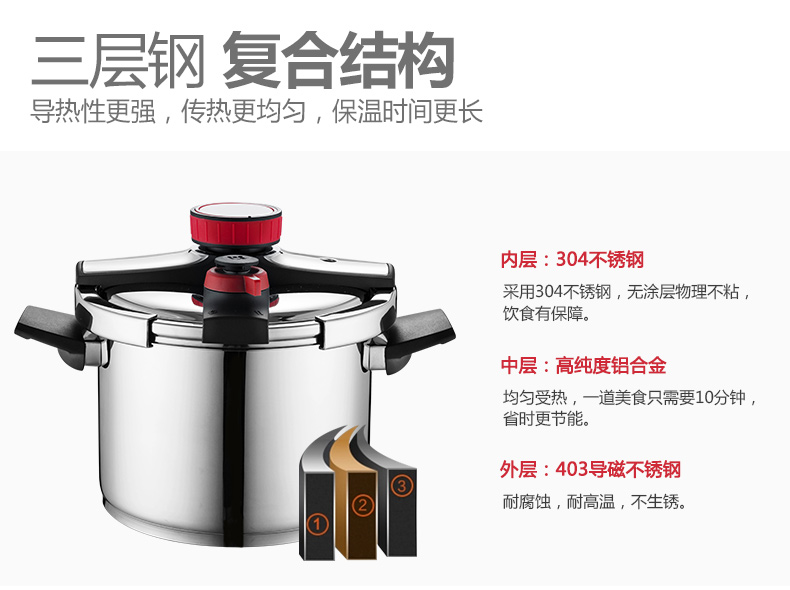 
                                        德世朗不锈钢电压力锅高压锅6L多用汤锅电磁炉明火通用DSL-G032B                