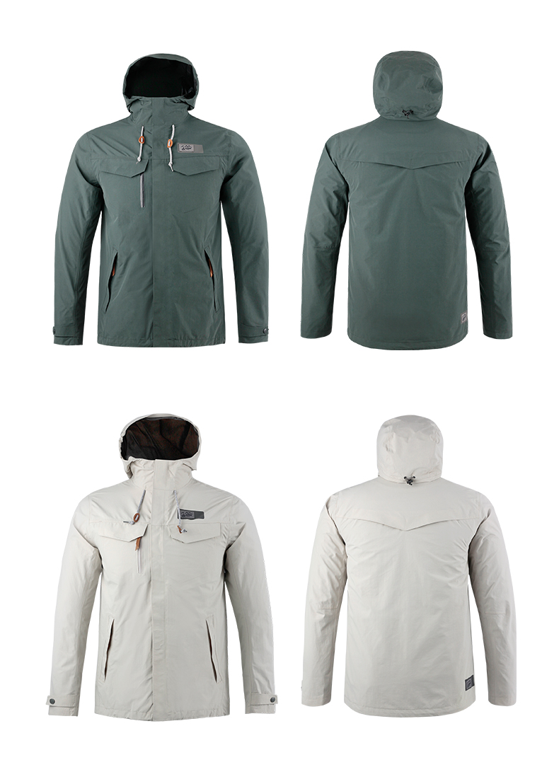 ozark奥索卡户外双层压胶冲锋衣男防风连帽耐磨登山服135367雾露色402