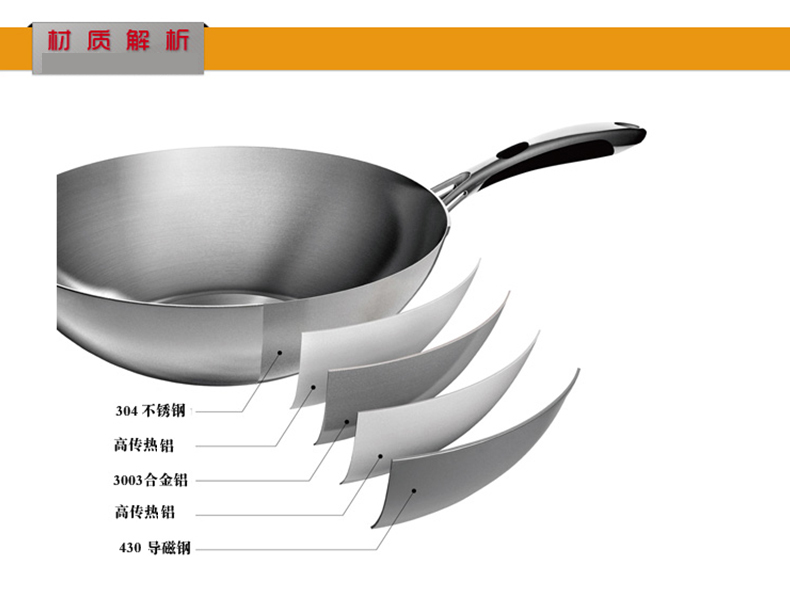 
                                                                                爱仕达（ASD）304不锈钢五层复底带盖炒锅少油烟无涂层平底煎锅 电磁炉燃气通用 SW1330 30cm                