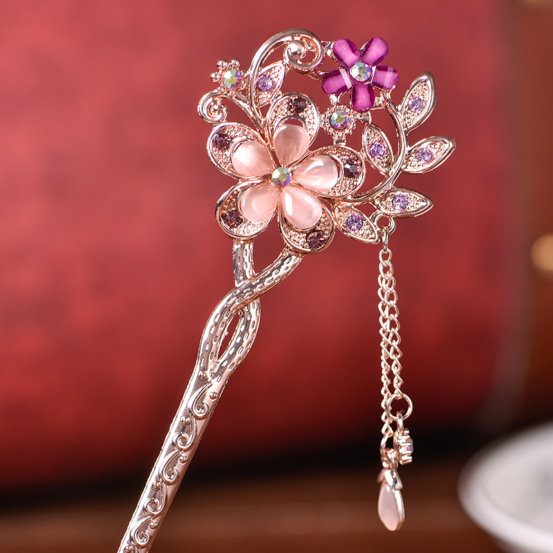 彼岸花发簪古代宫廷中国风发饰公主淑女盘发步摇钗子流苏古典簪子猫眼