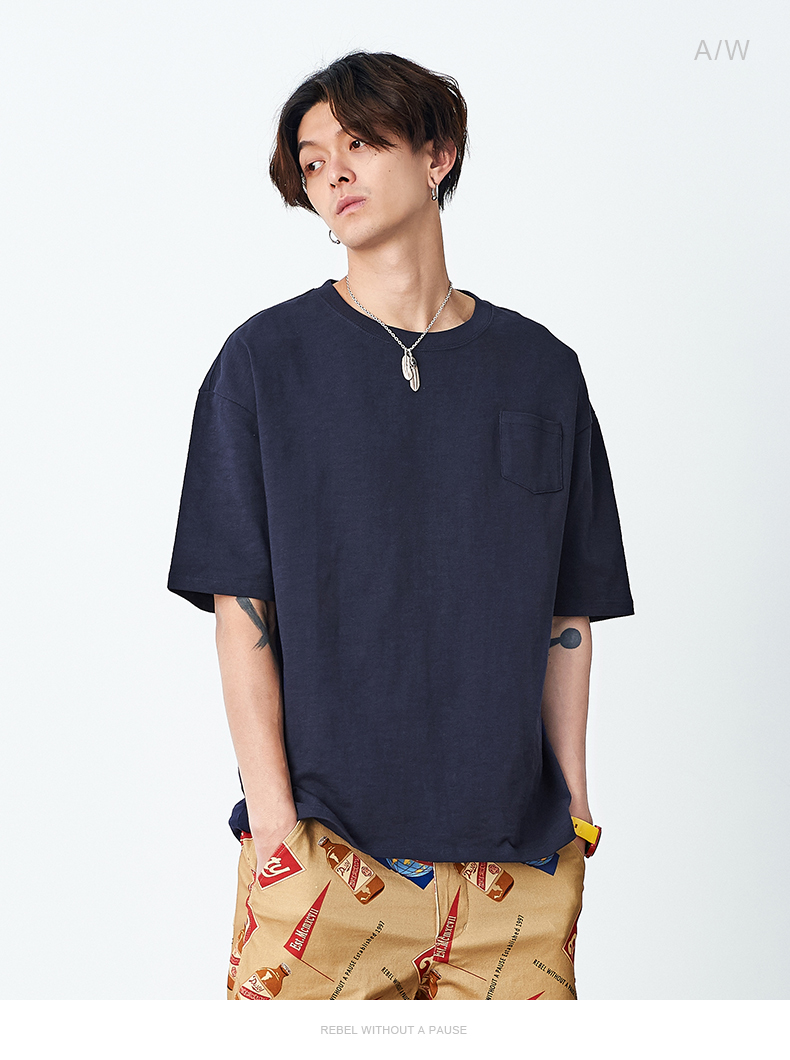 dusty夏季潮流青年廓形oversized短袖t恤宽松基础款中袖tee 浅卡其色