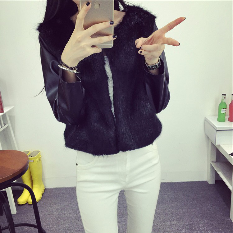 莲香情 2015秋冬新款女 韩版洋气仿狐狸毛名媛皮草外套潮 白色 S