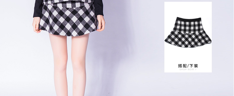 jessy line2015秋装新款 杰茜莱百搭格子显瘦半身裙 A字打底短裙 黑色 M