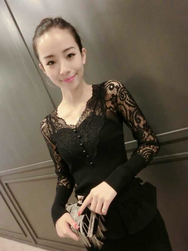 佩丝娜.秋冬款小衫女t恤短款紧身内搭蕾丝打底衫大码针织衫上衣长袖 深灰色 M