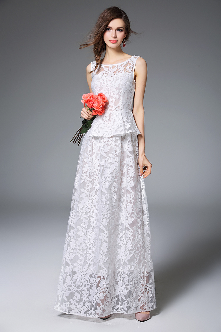 诺焕尔2016夏季新品欧根纱绣花修身连衣裙长裙礼服女装c1141btsz3