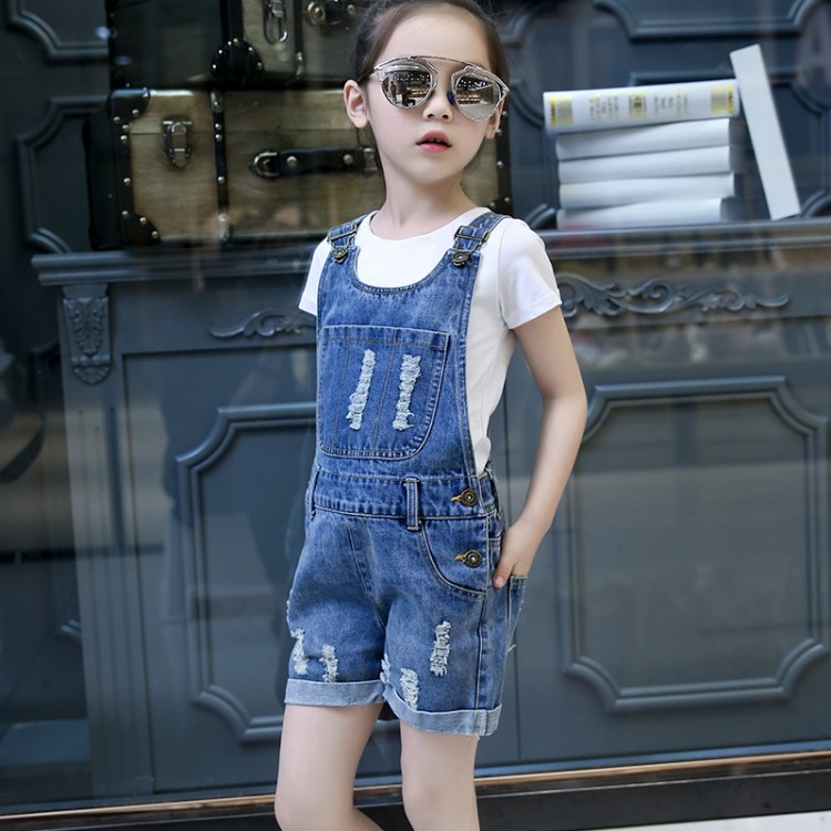 古莱登古莱登童装女童吊带牛仔短裤百搭夏季不开裆短裤背带裤中腰蓝色