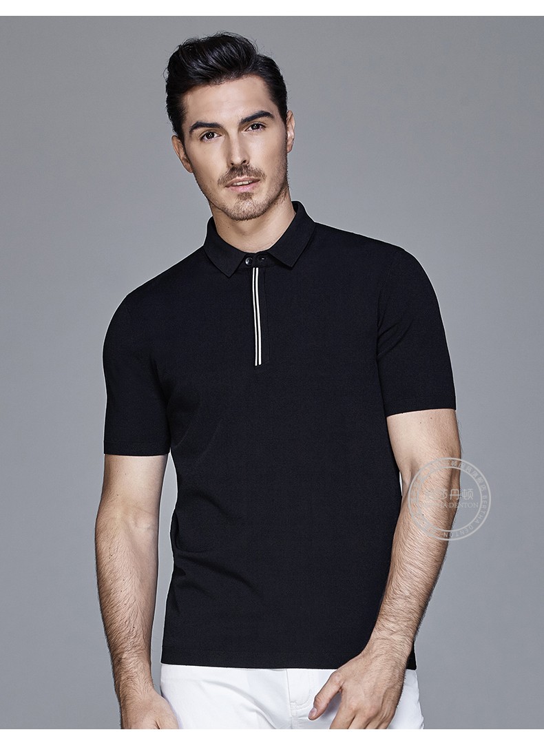 伯莎丹顿休闲t恤撞色提花修身时尚polo衫男士2018春夏装帅气潮流 白色