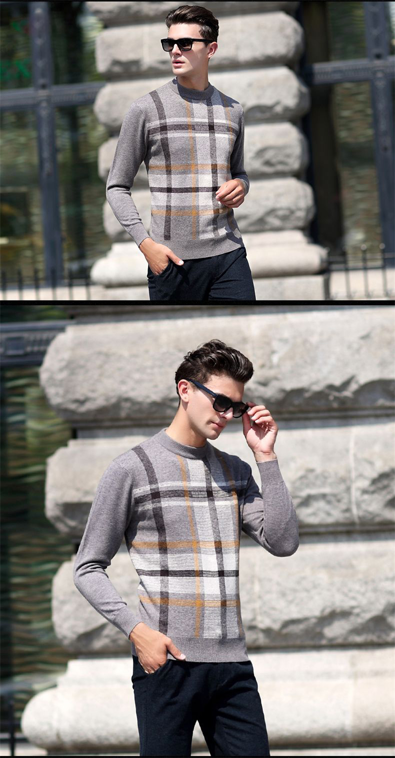 pipes jones品牌 2015年秋冬时尚男装商务休闲打底毛衣套头圆领格子