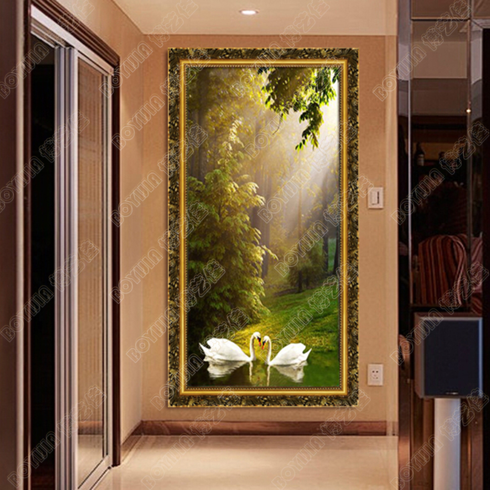 
                                                            博艺佳 欧式手绘风景油画玄关装饰画过道竖版挂画天鹅湖壁画定制 B宫殿金框 60CM*120CM                