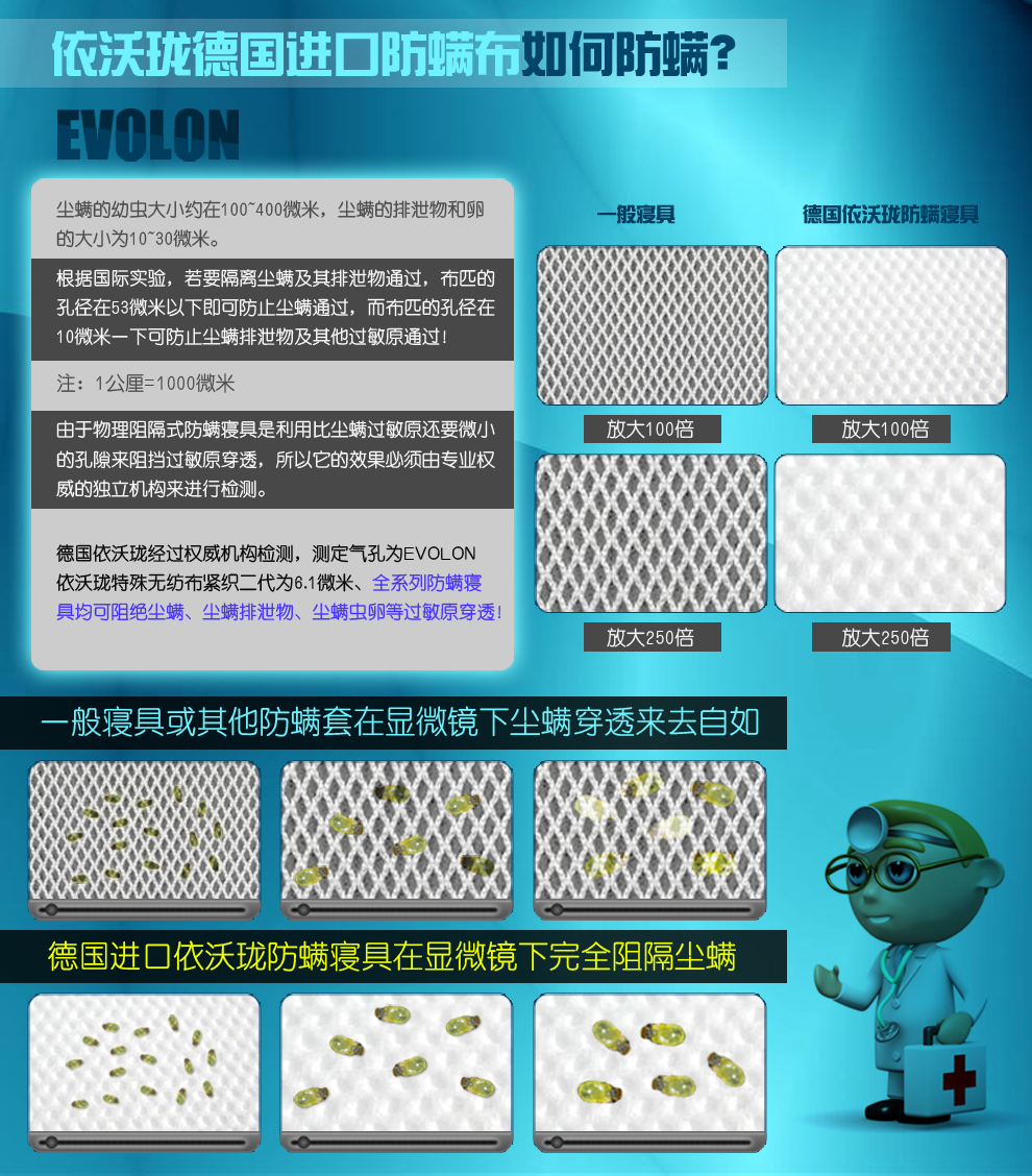 没螨生活依沃珑防螨床笠 进口防螨床上用品 床垫保护套 防屋尘螨粉尘螨 健康床品 淡蓝花 120x200x20cm