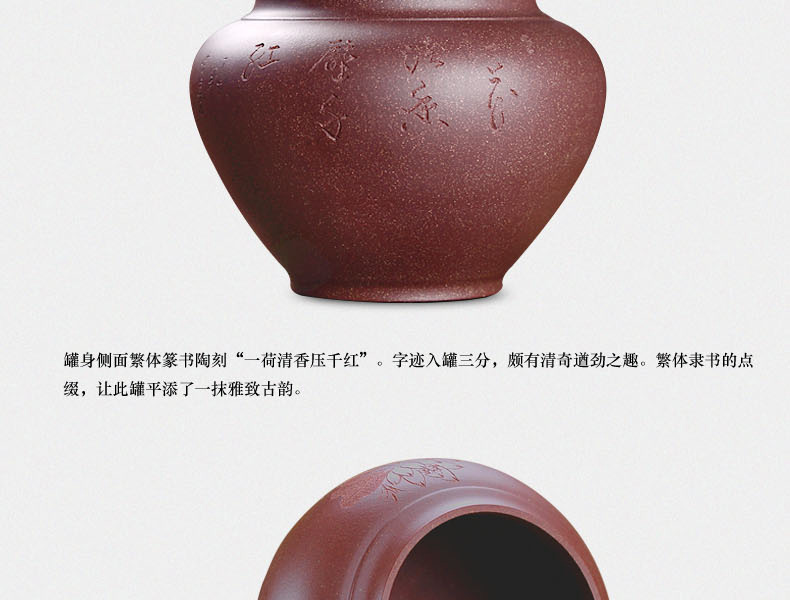 
                                        宏中（hongzhong） 宜兴紫砂 茶叶罐 大号 普洱茶缸 存茶罐 茶叶桶 醒茶茶缸 紫泥-鸟语花香                