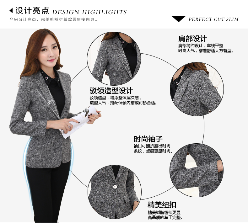 伊木子春装小西服女韩版修身女士亚麻休闲长袖小西装女外套AH9017 灰色小西装 L