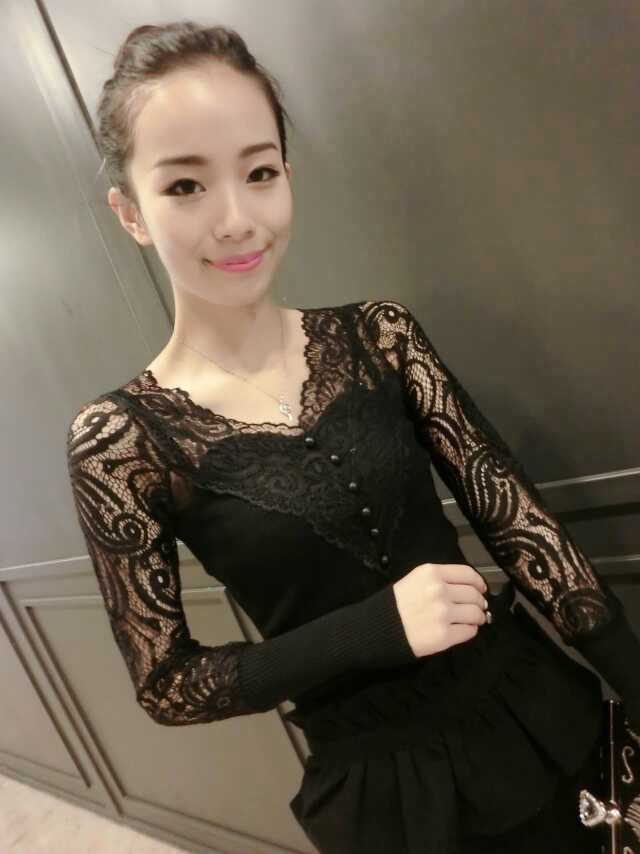 佩丝娜.秋冬款小衫女t恤短款紧身内搭蕾丝打底衫大码针织衫上衣长袖 深灰色 M