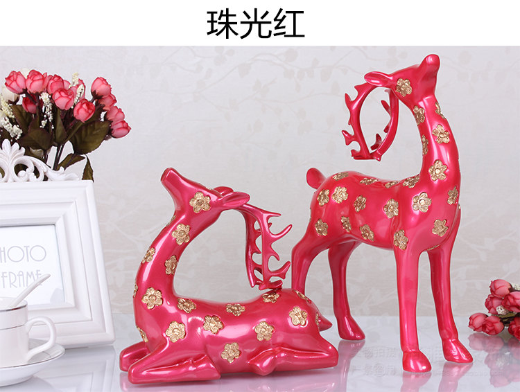 
                                        钜跃 情侣梅花鹿摆件工艺品 欧式树脂 家居家饰装饰品摆设 客厅书房摆件 结婚礼物 银色一对 中号                