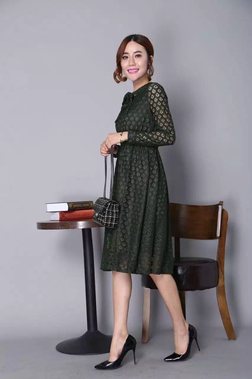 卡卡西女装新款中长款蕾丝连衣裙女 墨绿色 m