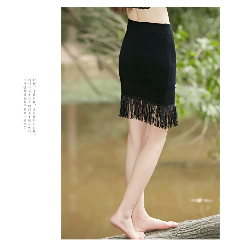 美情芬     2015年秋冬新款 花朵蝴蝶绣花毛线百搭裙 CC152# 黑色 均码