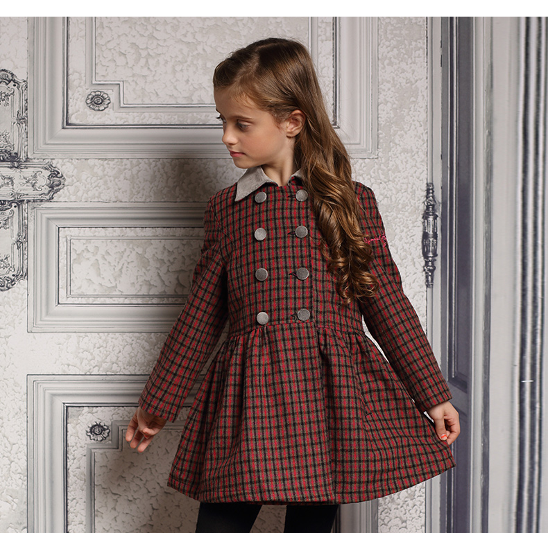 dh/丹尼爱特童装 女童大衣外套秋季新品 时尚翻领中长款风衣 紫红 110