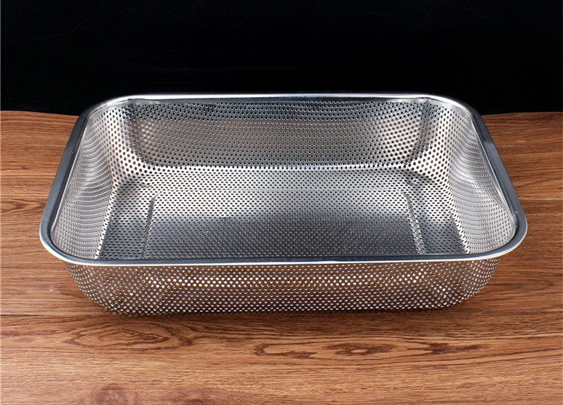 加厚不锈钢多用筐长方形网篮冲孔网筐沥水篮洗菜漏盆密孔漏盘过滤托盘